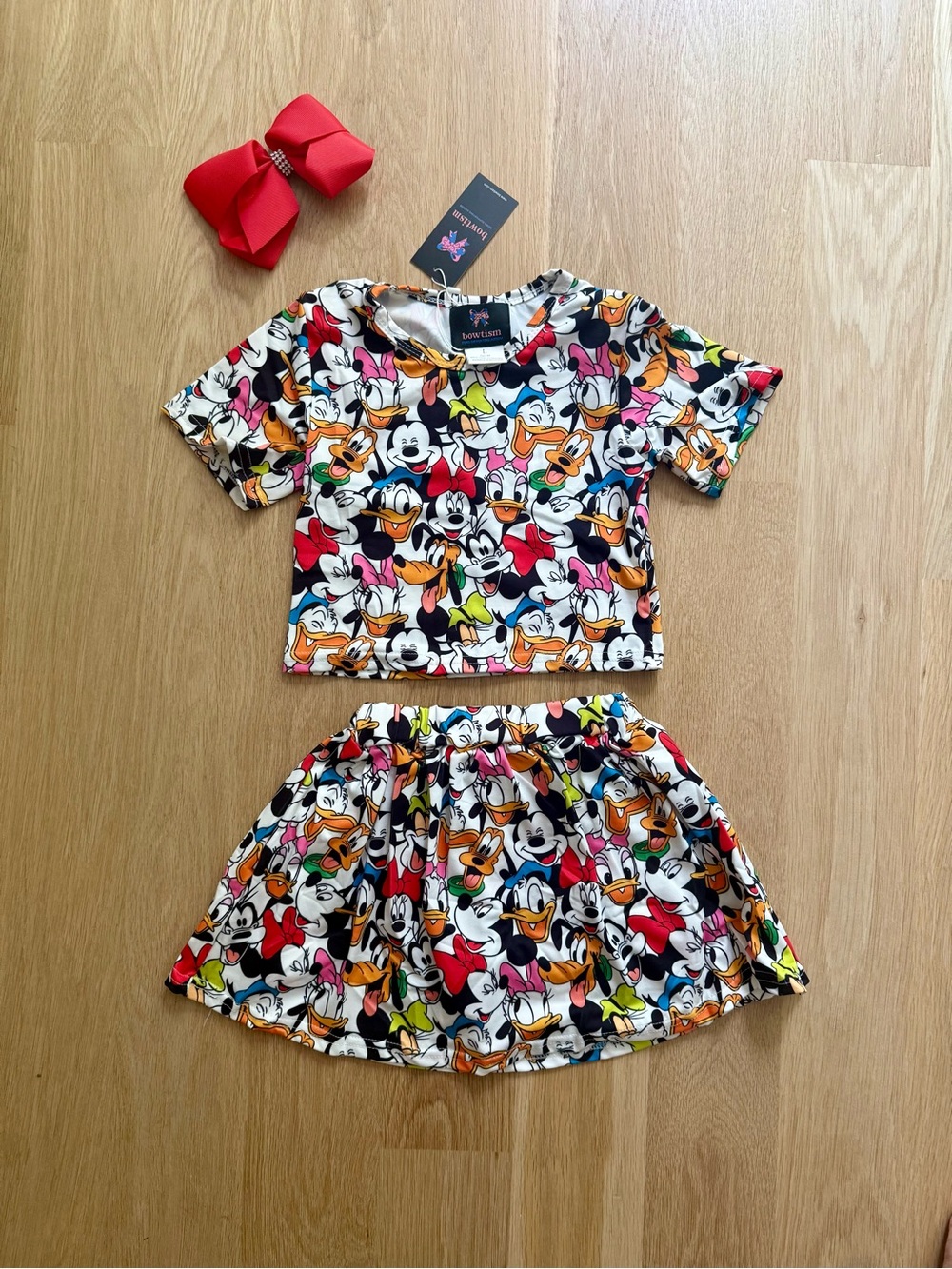 Girls Matching Set with Red Bow - Disney Mickey Minnie and Friends Print - Picture 2 of 6